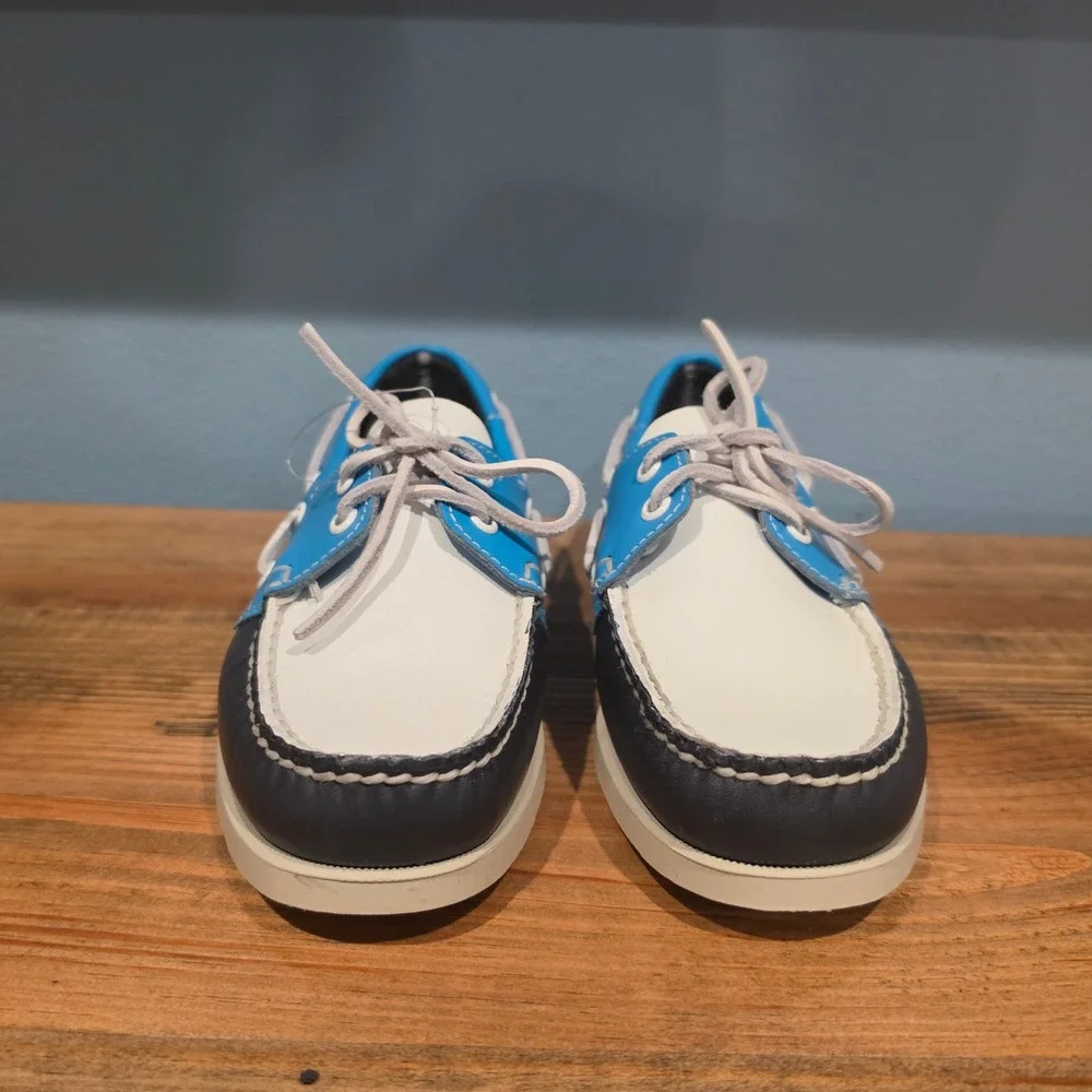 Sebago Womens Docksides Portland Spinnaker Boat Shoes Blue White Leather 8.5
